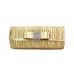 Evening Bag - Pleated Clutch w/ Metal Mesh Accent Bow Flap - Gold - BG-92055G